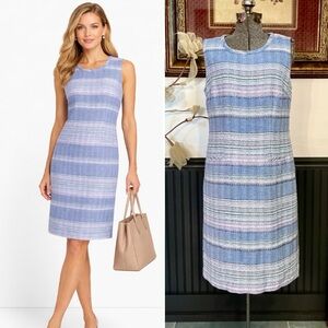 Talbots Blue Multi Tweed Stripe Sleeveless Shift Dress Lined Size 10 💚🎀